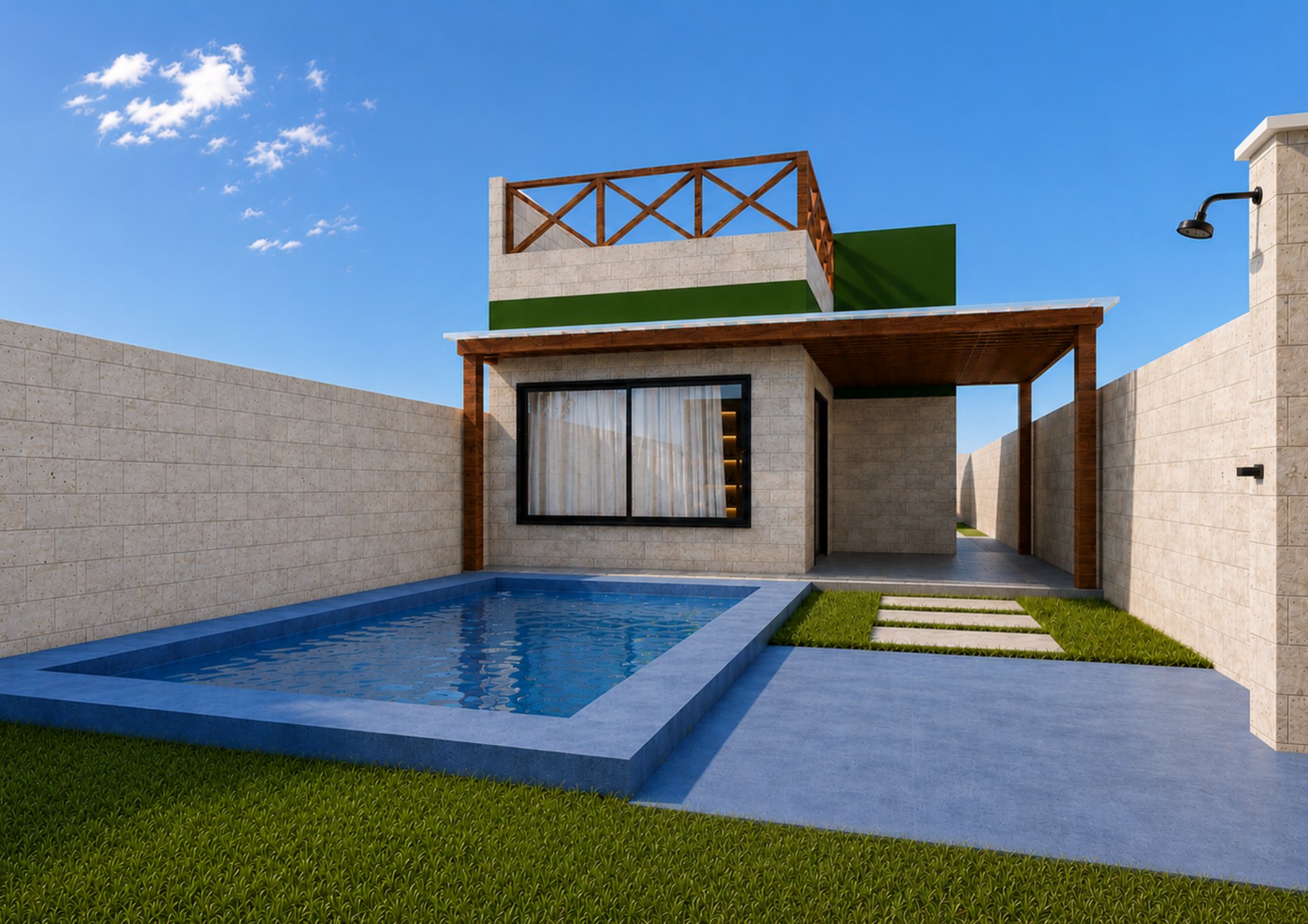 Casa Concreto piscina — render